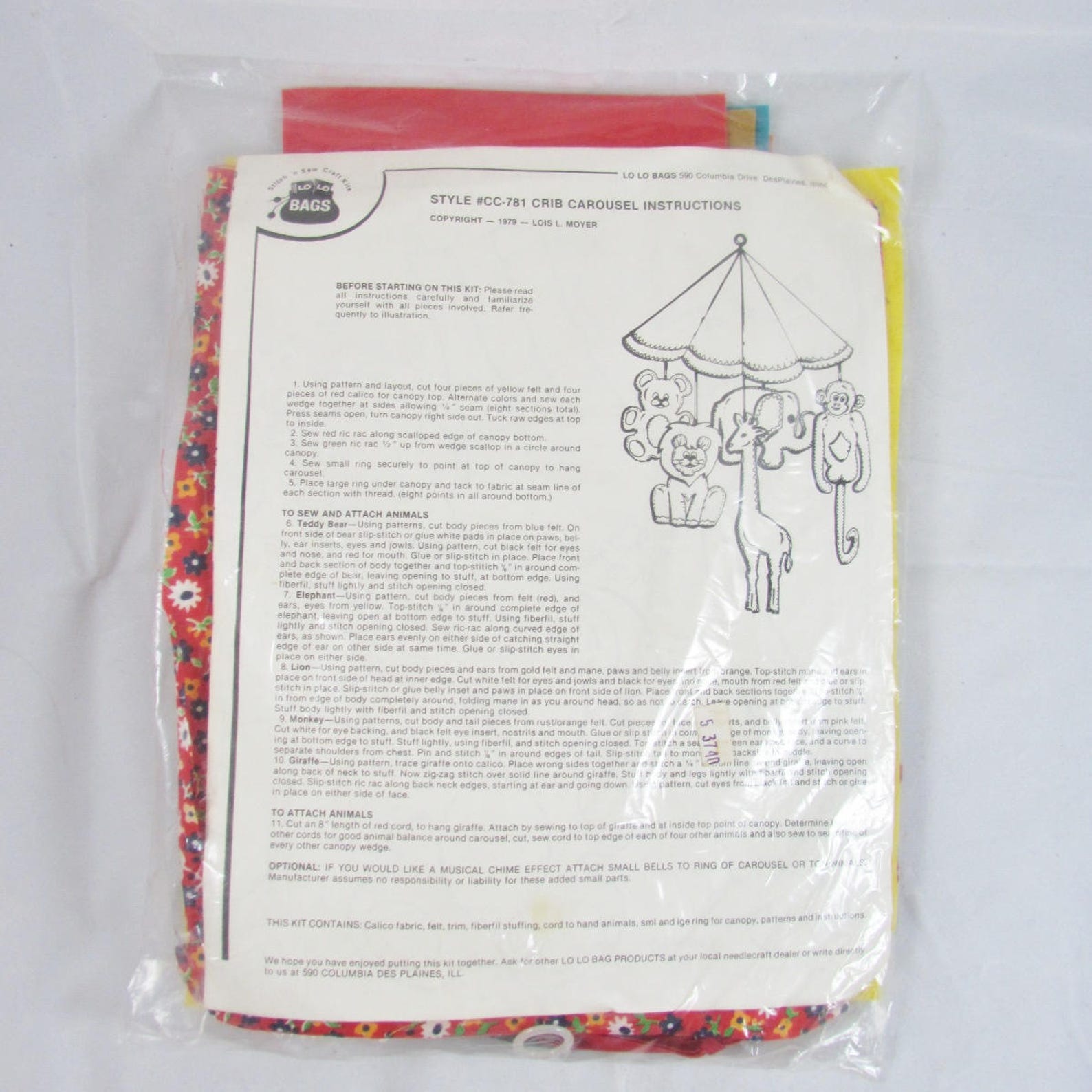 Crib Mobile Kit Carousel Animals NOS New NIP Lo Lo Bag USA Etsy