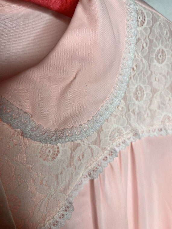 Lorraine Pink Nylon Bed Jacket Lace Trim Covered … - image 8