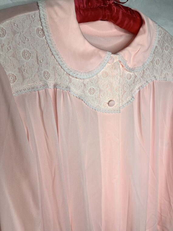 Lorraine Pink Nylon Bed Jacket Lace Trim Covered … - image 2