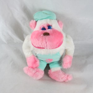 Plush White Pink Gorilla Monkey 9&quot; Plush I Love You Hat Outfit Stuffed Animal Vintage
