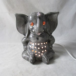 Ceramic Figural Elephant Night Light Pierced Accent Lamp Vintage