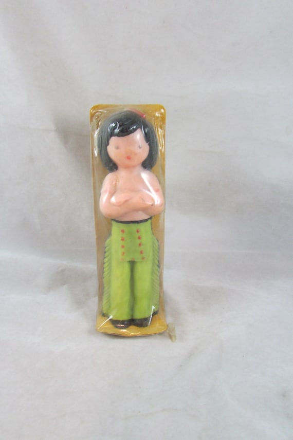Suni Thanksgiving Candle 7.5" NEW Sealed in Package Made in USA Figural Native American Indian Brave Vintage