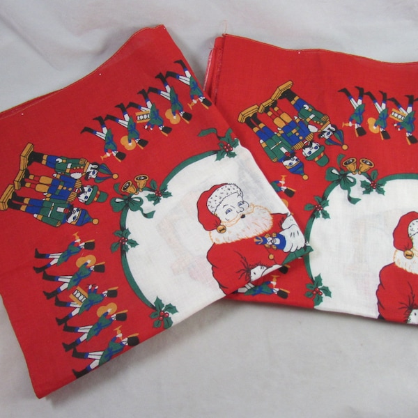 Christmas Scarves 2 Bandana All Cotton 22" Square Santa Nutcrackers Fireplace Sack of Toys USA Made