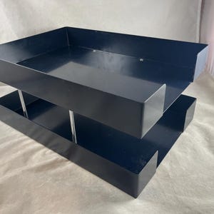 Metal Desk File 2 Trays In-Out Box Paper Organizer Mail Industrial Chrome Black 1970s