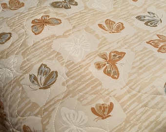 Pequot Twin Quilted Bedspread Flutter-Bye Butterfly Print USA Made Vintage 1970s
