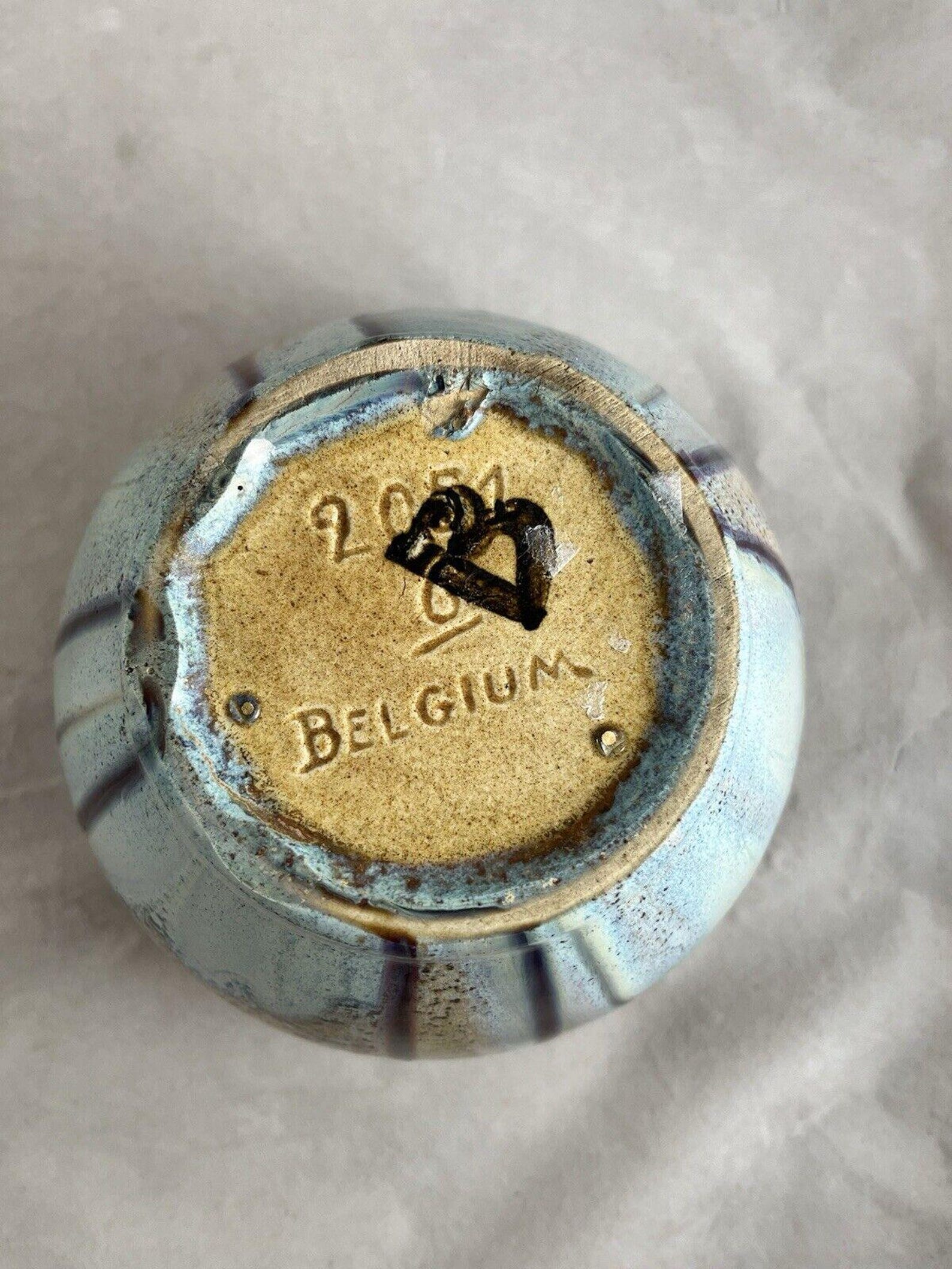 Belgium Art Pottery Blue Brown Drip Glaze Bulbous Vase 4.75" Vintage ...