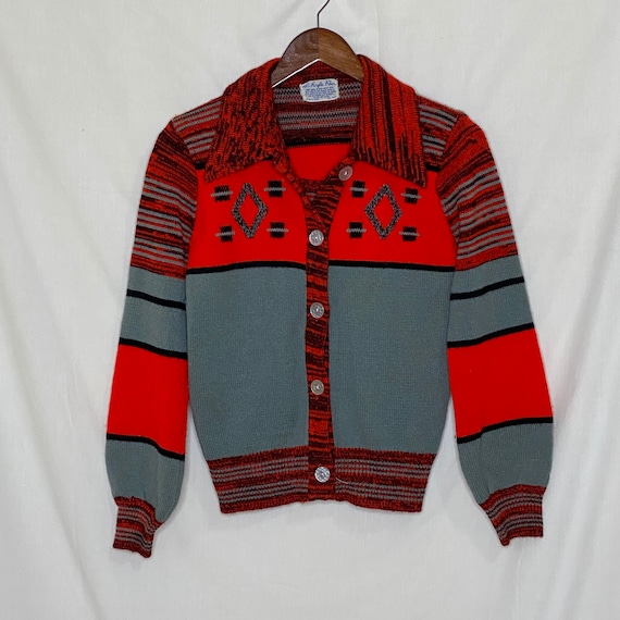 Buy Knit Sweater With Attached Shirt 2 in 1 Button Front Cardigan Tribal Print Size Small Vintage Online in India Etsy