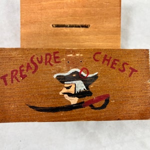 Mini Pirate Treasure Chest Bank Trinket Jewelry Box Vintage Rustic Wood Skull Crossbones Hardware Japan 1960s image 9
