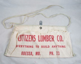 Carpenters Half Apron Nail Pouch Canvas Citizens Lumber Co Odessa Missouri Vintage 1950s