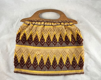 Knitting Sewing Clutch Tote Bag Crochet Yarn Thread Crafts Holder Storage Wooden Handles Vintage