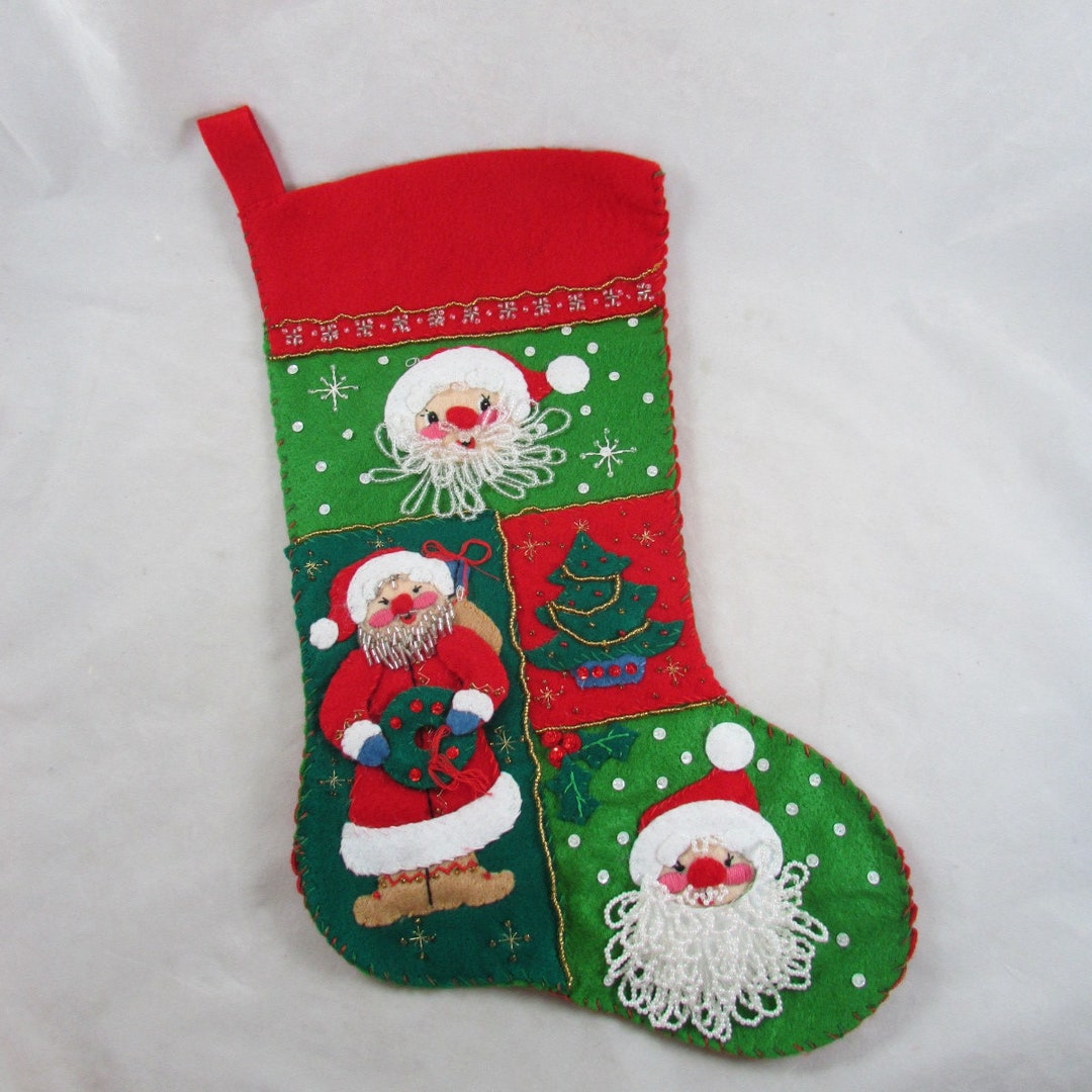 Dimensions Christmas Stocking Kit Sequin & Felt Santa Teddy New