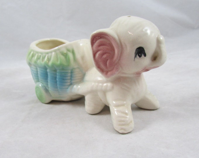 Baby Elephant Planter With Pull Cart Vintage Ceramic Etsy