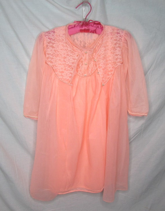 Gown Robe Set Nylon Lace Trimmed Salmon Pink Vinta