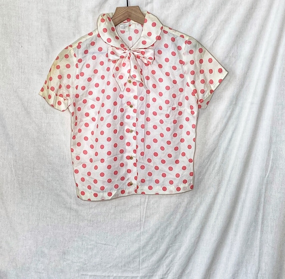 Fashion Fad Pink Polka Dot Blouse Pussy Bow Secre… - image 1