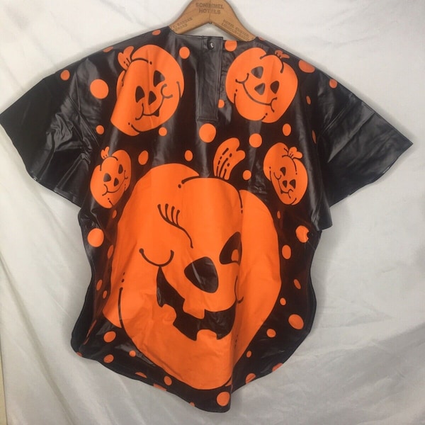 Halloween Pumpkin Print Vinyl Poncho Unisex Kids One Size Small Avon 1991