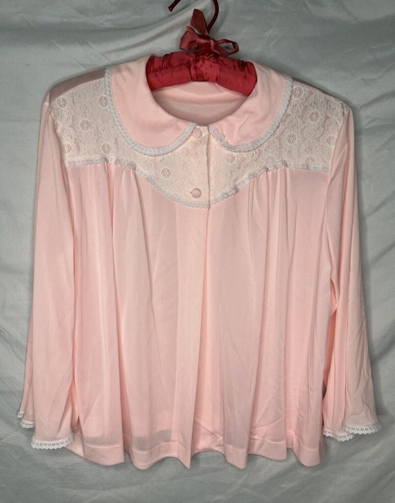 Lorraine Pink Nylon Bed Jacket Lace Trim Covered … - image 1
