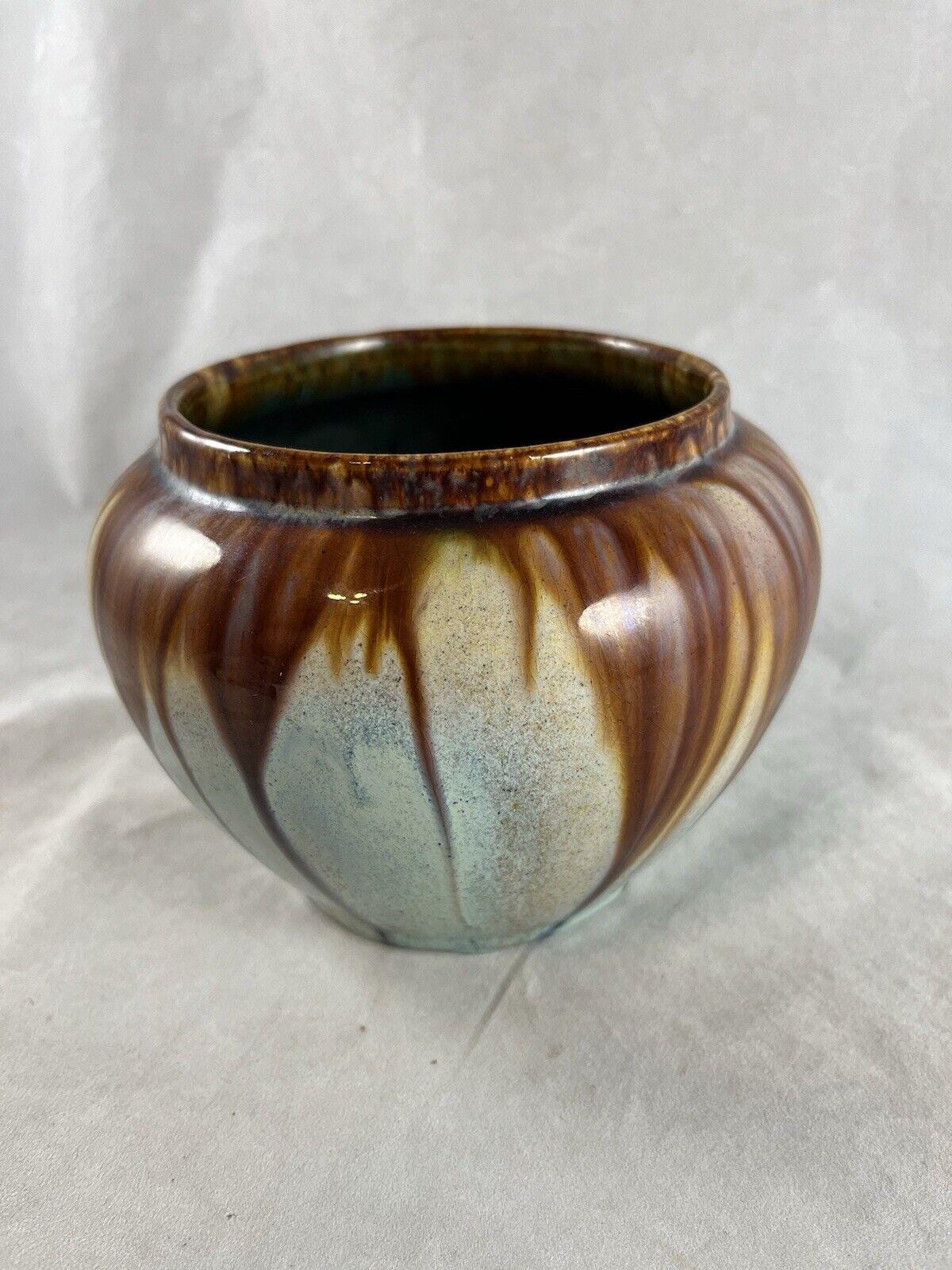 Belgium Art Pottery Blue Brown Drip Glaze Bulbous Vase 4.75" Vintage ...