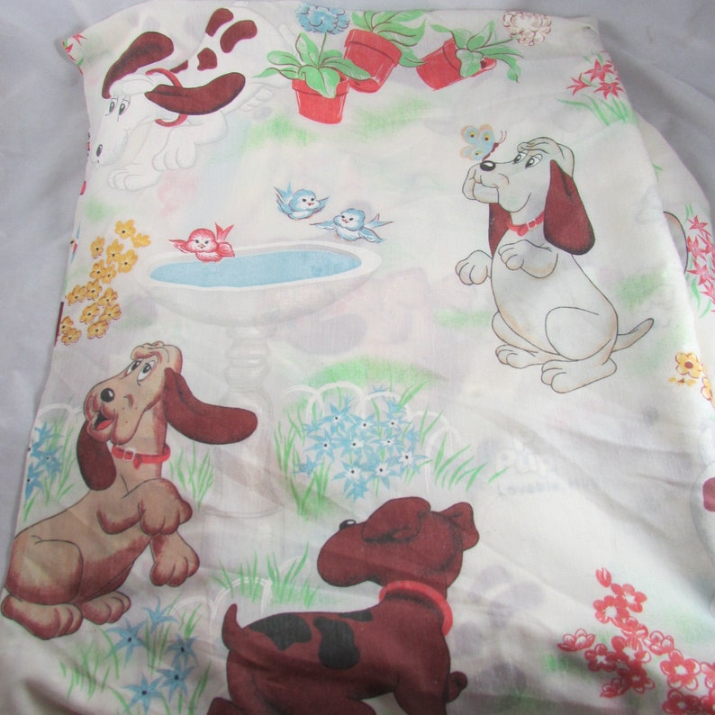 Pound Puppies Print Full Flat Sheet Bibb USA Made Vintage