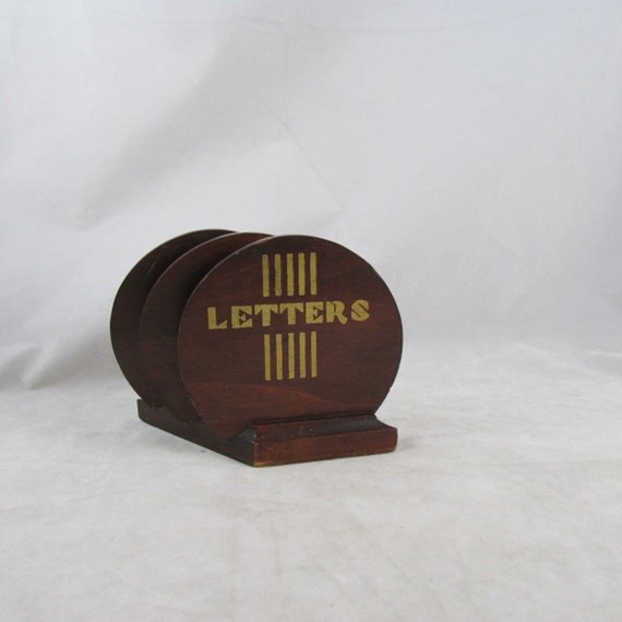Wood Letter Holder Desk Accessory Art Deco Vintage