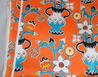 Gilbert Frank Floral Fabric Glossy Acetate Flowers Vase By the Yard Boho Decor Orange Aqua Black Eclectic Flower Vases