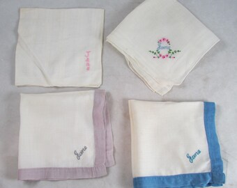 Name Jane Embroidered Handkerchiefs Hankies Lot of 4 Vintage