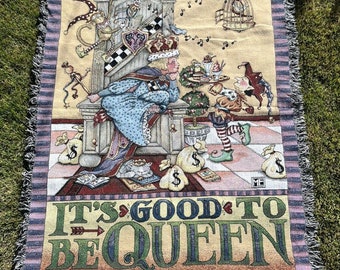 Mary Engelbreit Its Good To Be The Queen Throw Blanket 48 X 63 Vintage