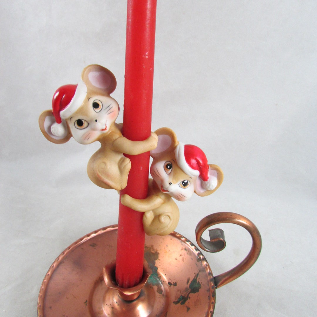 Ceramic Mice Candle Climbers Huggers Pair Wearing Santa Hats Etsy