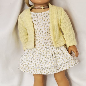 Handmade 18 Doll Clothes, Doll Clothes Fits Popular 18 inch Dolls Spring into Yellow Rosebuds outfit Dress, Cardigan, Sandals, Necklace image 1