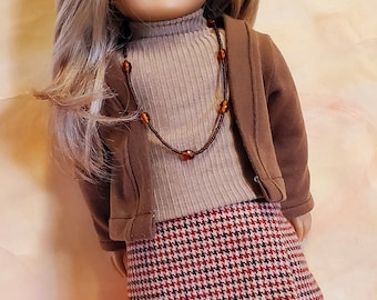 Darling Outfit Fits 18 inch Doll clothes Hello Fall outfit for popular 18 in dolls Skirt, Top, Cardigan and Boots trendy Outfit new fashion