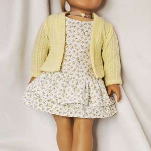 Handmade 18 Doll Clothes, Doll Clothes Fits Popular 18 inch Dolls Spring into Yellow Rosebuds outfit Dress, Cardigan, Sandals, Necklace image 8