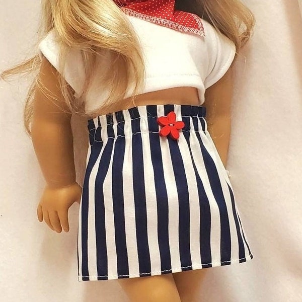 Handmade to fit 18 inch Dolls - Polka Dots and Stripes doll clothes trendy outfit & Open Toed Shoes, Skirt, Top, Scarf PinkStarDollClothes