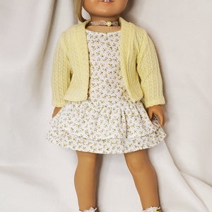 Handmade 18 Doll Clothes, Doll Clothes Fits Popular 18 inch Dolls Spring into Yellow Rosebuds outfit Dress, Cardigan, Sandals, Necklace image 9