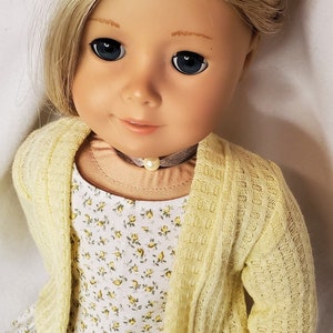 Handmade 18 Doll Clothes, Doll Clothes Fits Popular 18 inch Dolls Spring into Yellow Rosebuds outfit Dress, Cardigan, Sandals, Necklace image 6