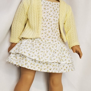 Handmade 18 Doll Clothes, Doll Clothes Fits Popular 18 inch Dolls Spring into Yellow Rosebuds outfit Dress, Cardigan, Sandals, Necklace image 5