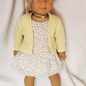 Handmade 18 Doll Clothes, Doll Clothes Fits Popular 18 inch Dolls Spring into Yellow Rosebuds outfit Dress, Cardigan, Sandals, Necklace image 10