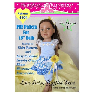 PDF Sewing Pattern for Handmade American 18" girl doll Clothes -   No 1 SELLER   My Blue Daisy Ruffled Skirt