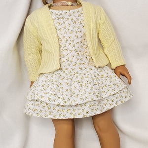 Handmade 18 Doll Clothes, Doll Clothes Fits Popular 18 inch Dolls Spring into Yellow Rosebuds outfit Dress, Cardigan, Sandals, Necklace image 2