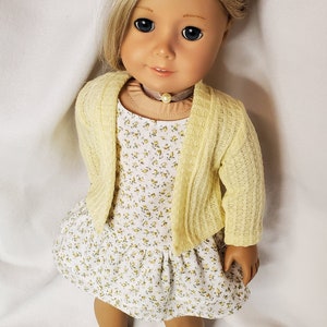 Handmade 18 Doll Clothes, Doll Clothes Fits Popular 18 inch Dolls Spring into Yellow Rosebuds outfit Dress, Cardigan, Sandals, Necklace image 7