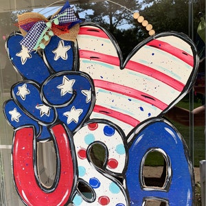 Patriotic door hanger, summer door hanger, 4th of July Independence Day door hanger, colorful door hanger, red white and blue door hanger,