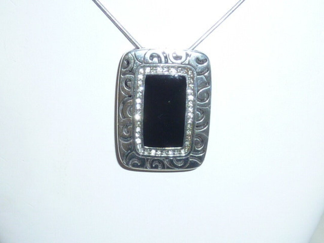 Vintage Brighton Black Enamel Rhinestone Necklace Earring Set Silver ...
