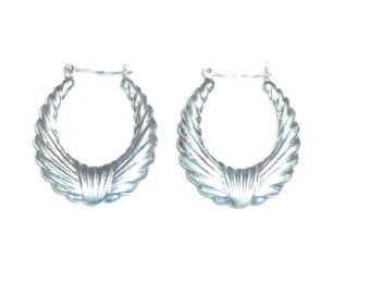 Vintage Sterling Silver Hoop Earrings Scalloped Puffy Hoops