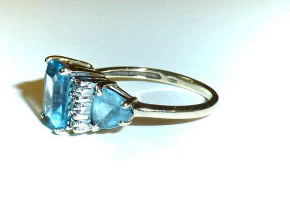 Vintage Blue Topaz 10 K Gold Ring Emerald Cut Gem… - image 6