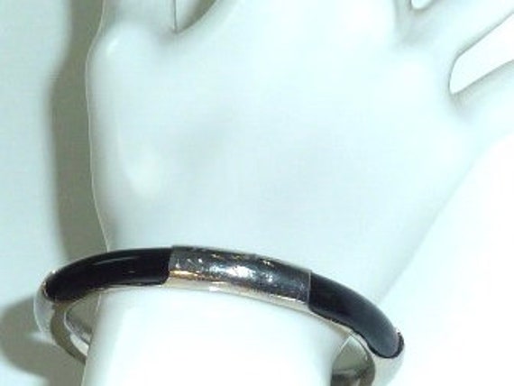 Vintage Black Onyx Sterling Silver Bracelet Chine… - image 8