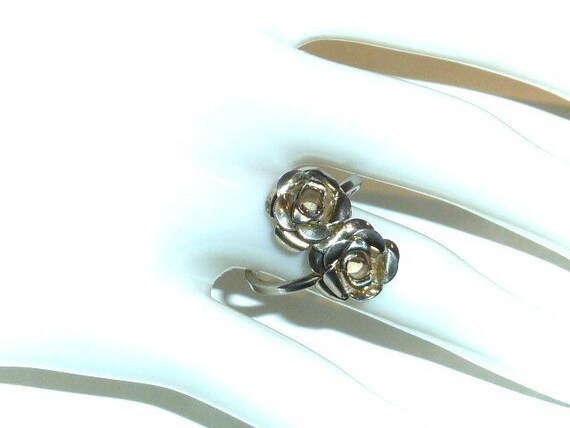 Vintage BEAU Sterling Flower Ring Double Rose Mid… - image 1