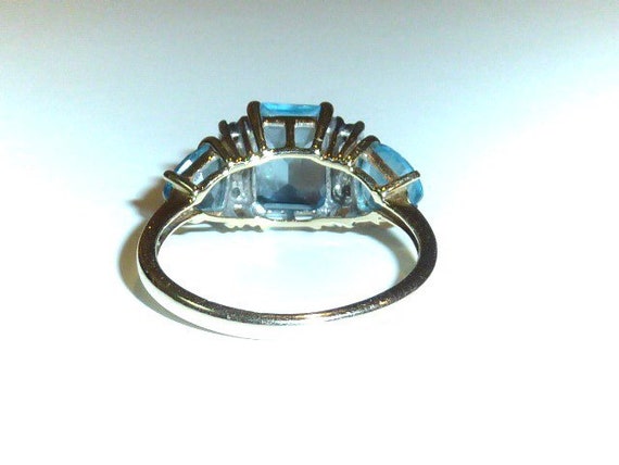 Vintage Blue Topaz 10 K Gold Ring Emerald Cut Gem… - image 9
