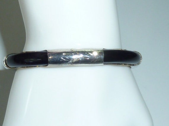 Vintage Black Onyx Sterling Silver Bracelet Chine… - image 10