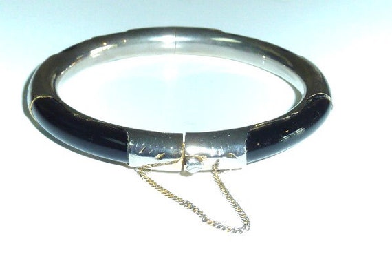 Vintage Black Onyx Sterling Silver Bracelet Chine… - image 1