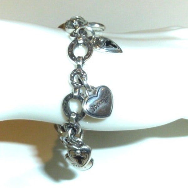 Vintage Brighton Breast Cancer Bracelet Heart Charm Bracelet Sterling Silver Plated 2003