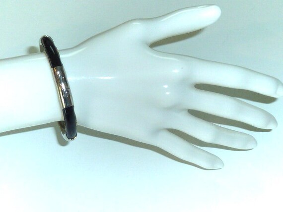 Vintage Black Onyx Sterling Silver Bracelet Chine… - image 6