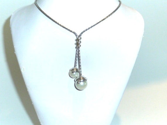 Vintage Brighton Pearl Lariat Necklace Earring Se… - image 1